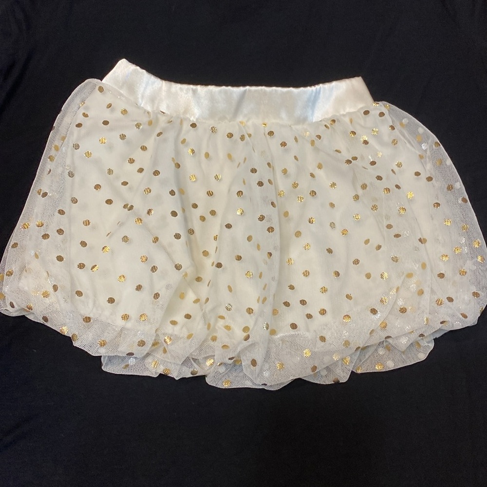 Girls 3T Elegant Gold Polka Dot Tulle Skirt elastic waist